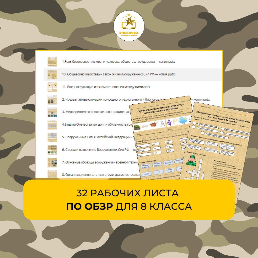 Рабочие листы по ОБЗР для 8 класса