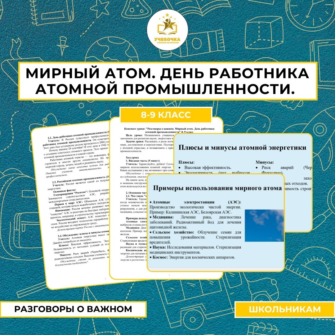 Комплект материалов: “Разговоры о важном. Мирный атом. День работника атомной промышленности” 8–9 класс