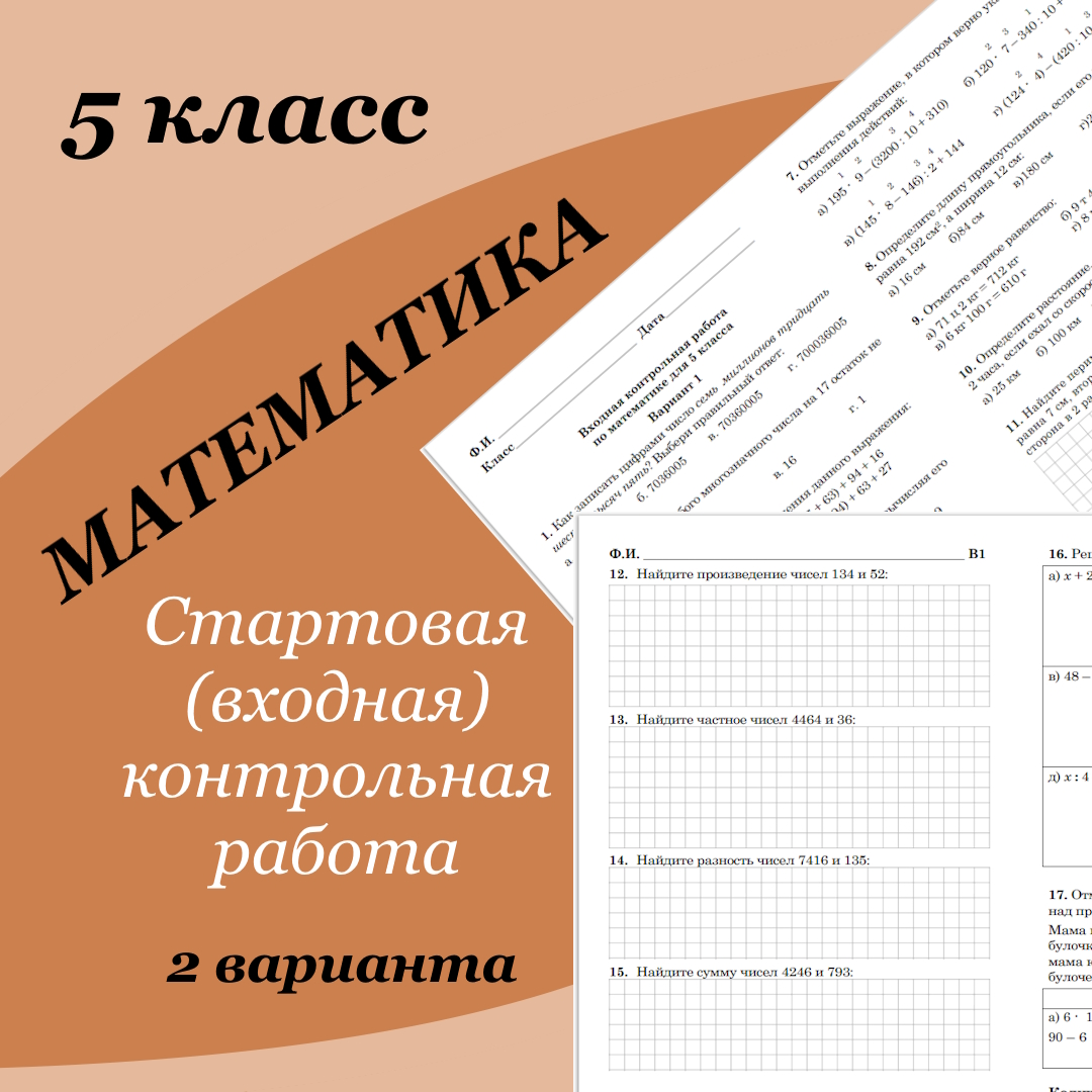 Стартовая (входная) контрольная работа по математике для 5 класса, 2 варианта