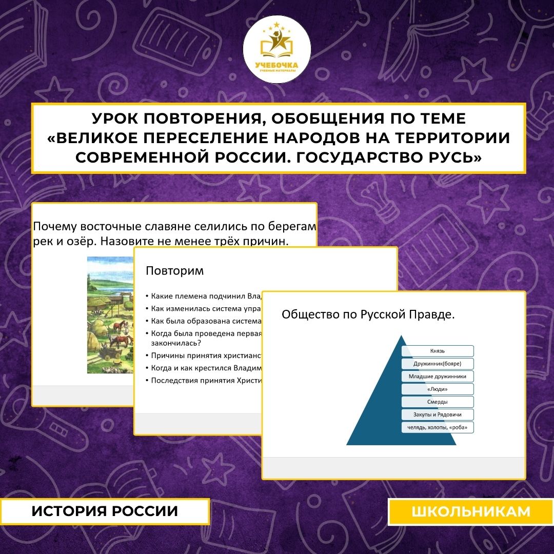 Презентация к уроку истории на тему: Урок повторения, обобщения по теме «Великое переселение народов на территории современной России. Государство Русь»