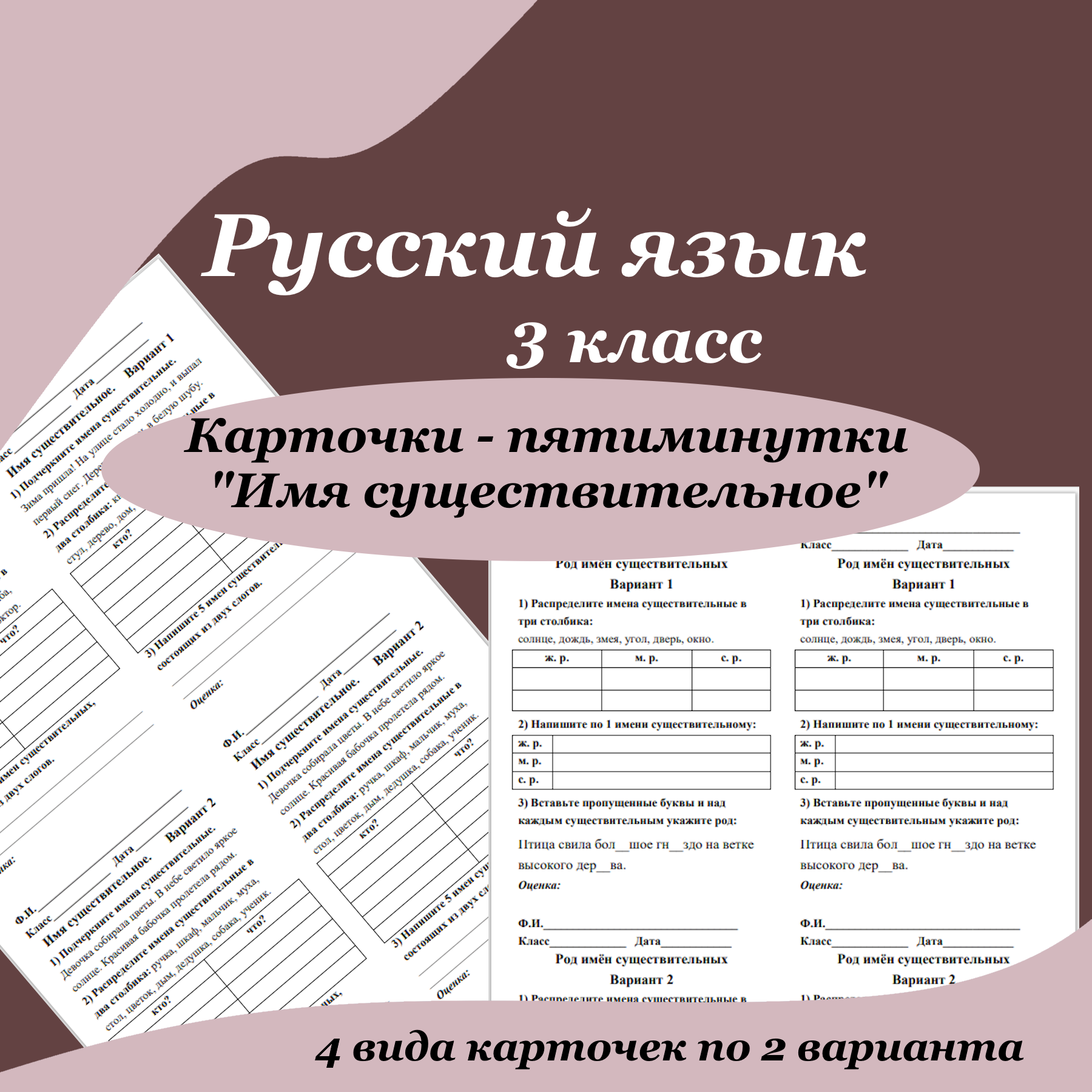 Карточки-пятиминутки для 3 класса на тему “Имя существительное”