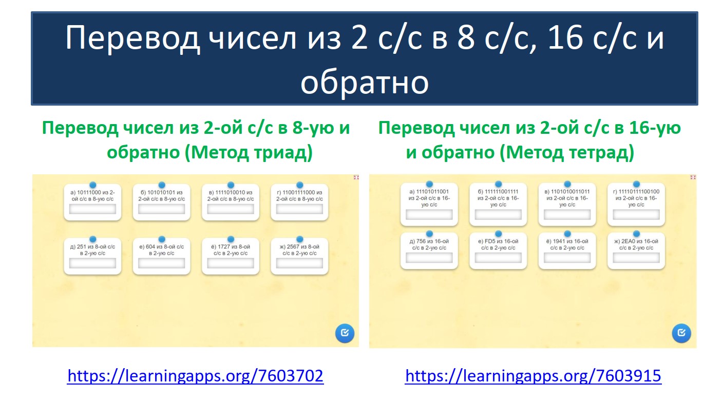 Системы счисления. Перевод числе из 2 с/c в 8 с/c, 16 c/c и обратно (Метод триад и тетрад)