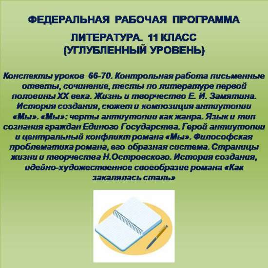 Литература 11 класс (углубленный уровень). Конспекты уроков 66-70.