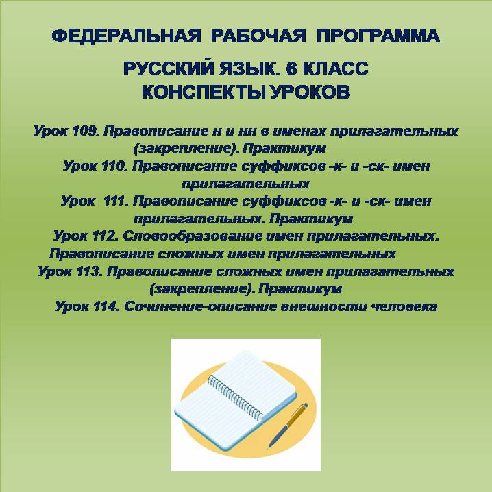 Русский язык, 6 класс. Конспекты уроков 109-114.