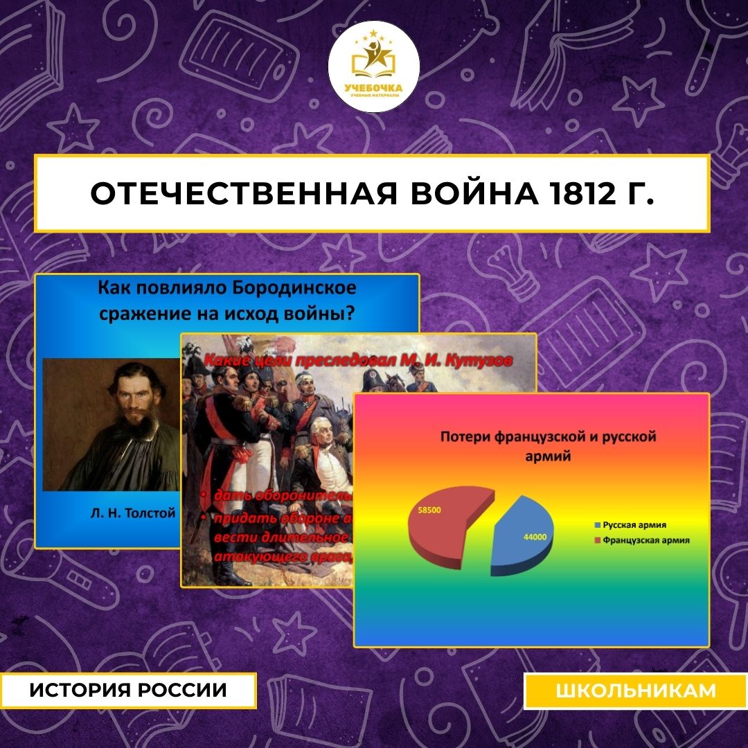 Дидактический материал “Отечественная война 1812 г.”, История России, 9 класс