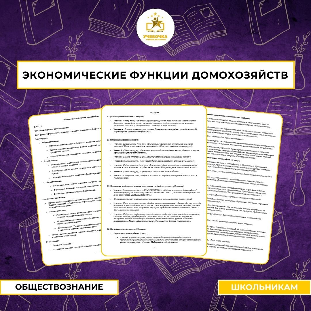 Экономические функции домохозяйств. Обществознание, 8 класс
