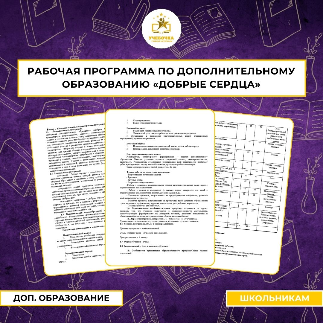 Рабочая программа по дополнительному образованию «Добрые сердца». Волонтёрство, 8-11 класс
