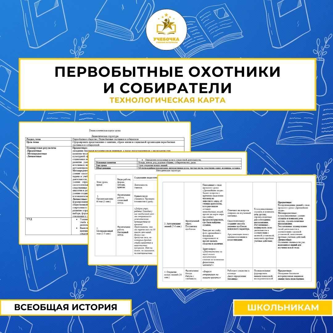 Технологическая карта на тему “Первобытные охотники и собиратели”. История, 5 класс