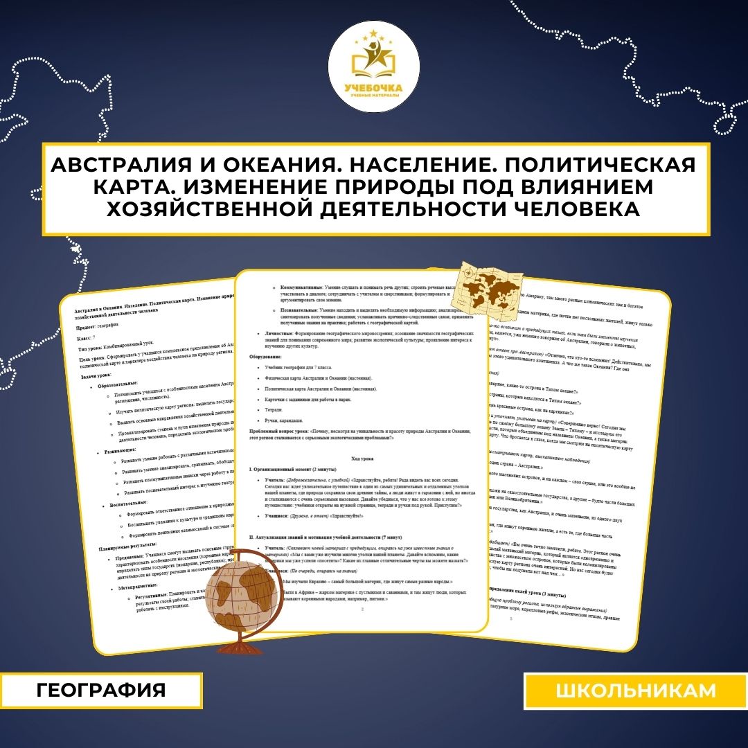 Австралия и Океания. Население. Политическая карта. Изменение природы под влиянием хозяйственной деятельности человека. География, 7 класс.