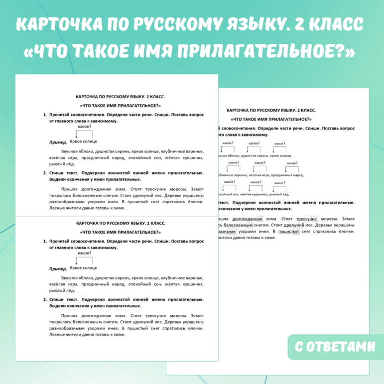 Карточка по русскому языку «Что такое имя прилагательное?». 2 класс.