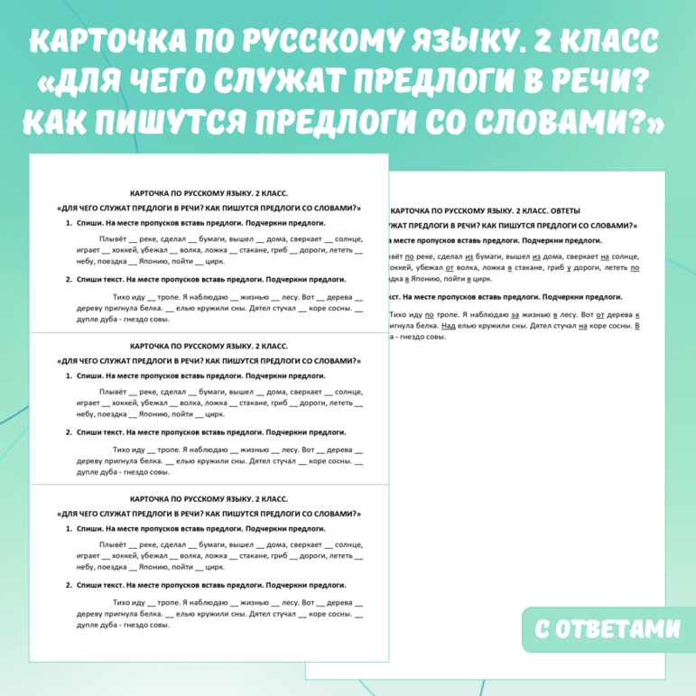 Карточка по русскому языку «Для чего служат предлоги в речи? Как пишутся предлоги со словами?». 2 класс.