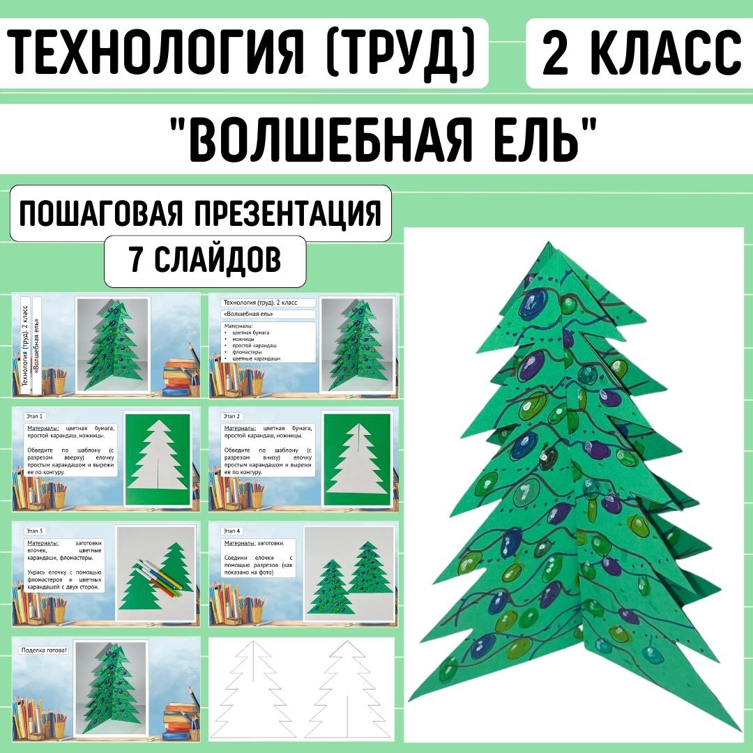 Пошаговая презентация по технологии «Волшебная ель», 2 класс