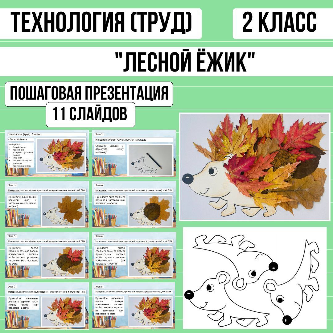 Пошаговая презентация по технологии «Лесной ёжик», 2 класс