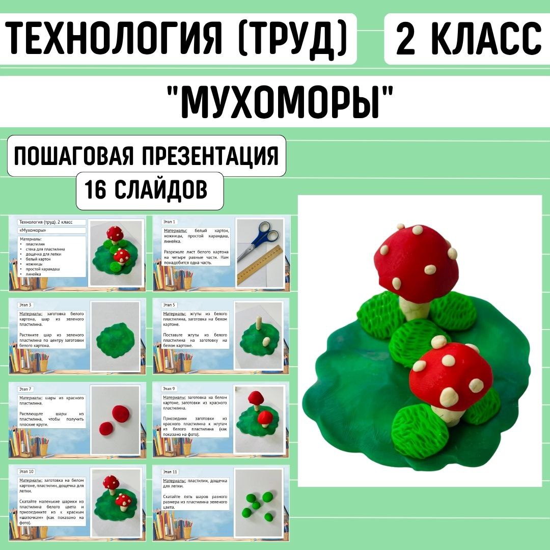 Пошаговая презентация по технологии «Мухоморы», 2 класс