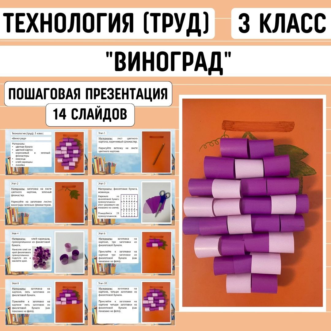 Пошаговая презентация по технологии “Виноград”, 3 класс