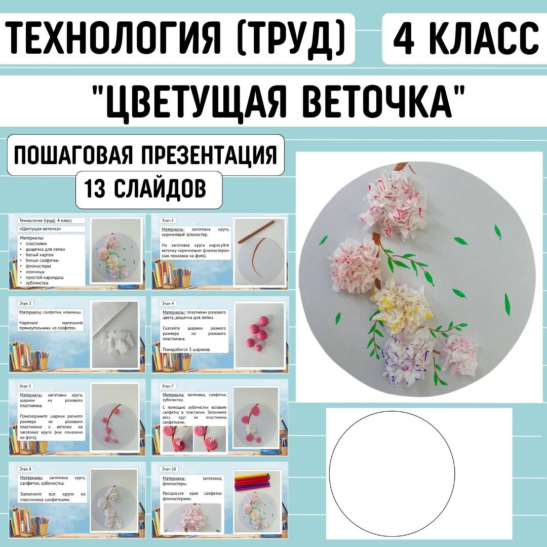 Пошаговая презентация по технологии «Цветущая веточка», 4 класс