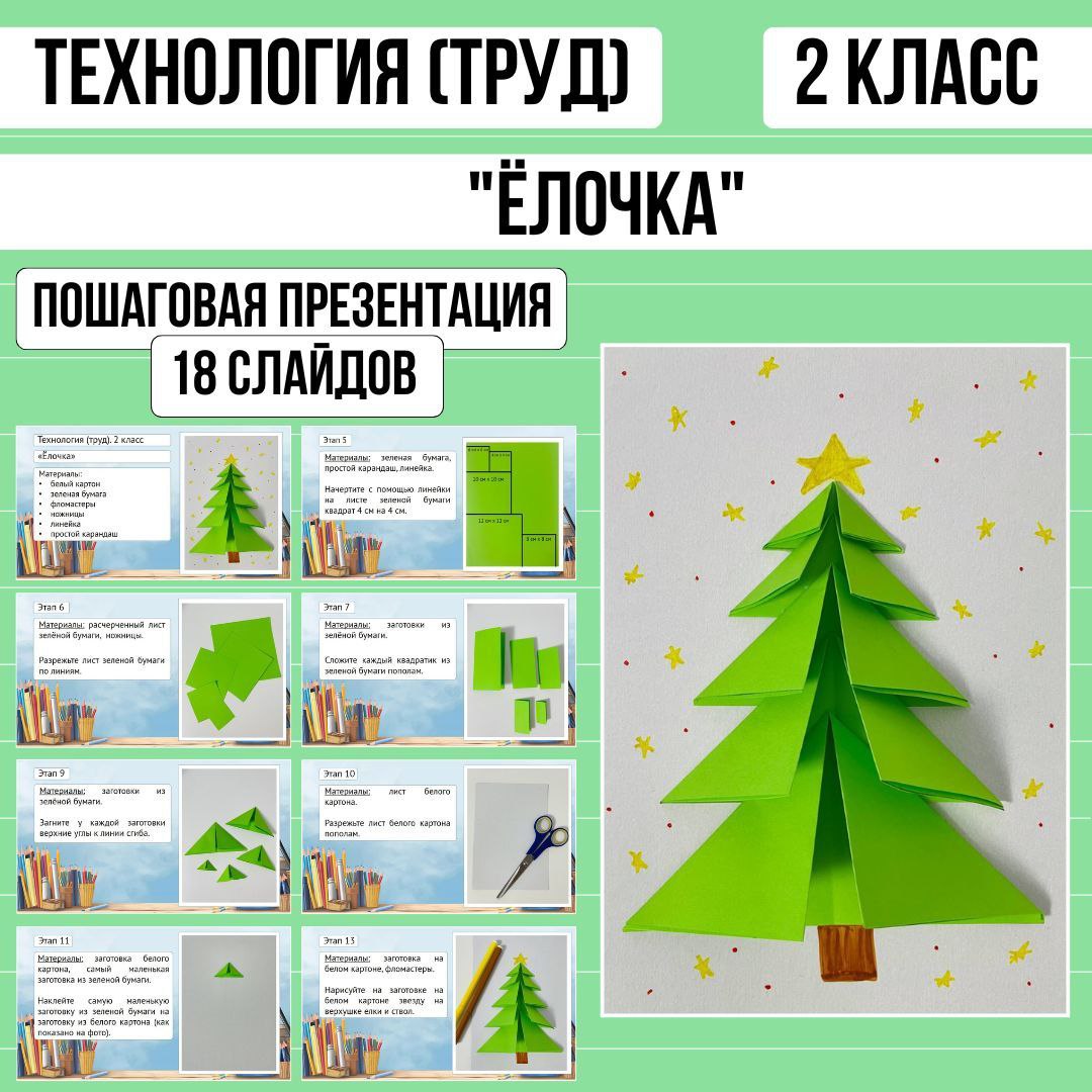 Пошаговая презентация по технологии «Ёлочка», 2 класс
