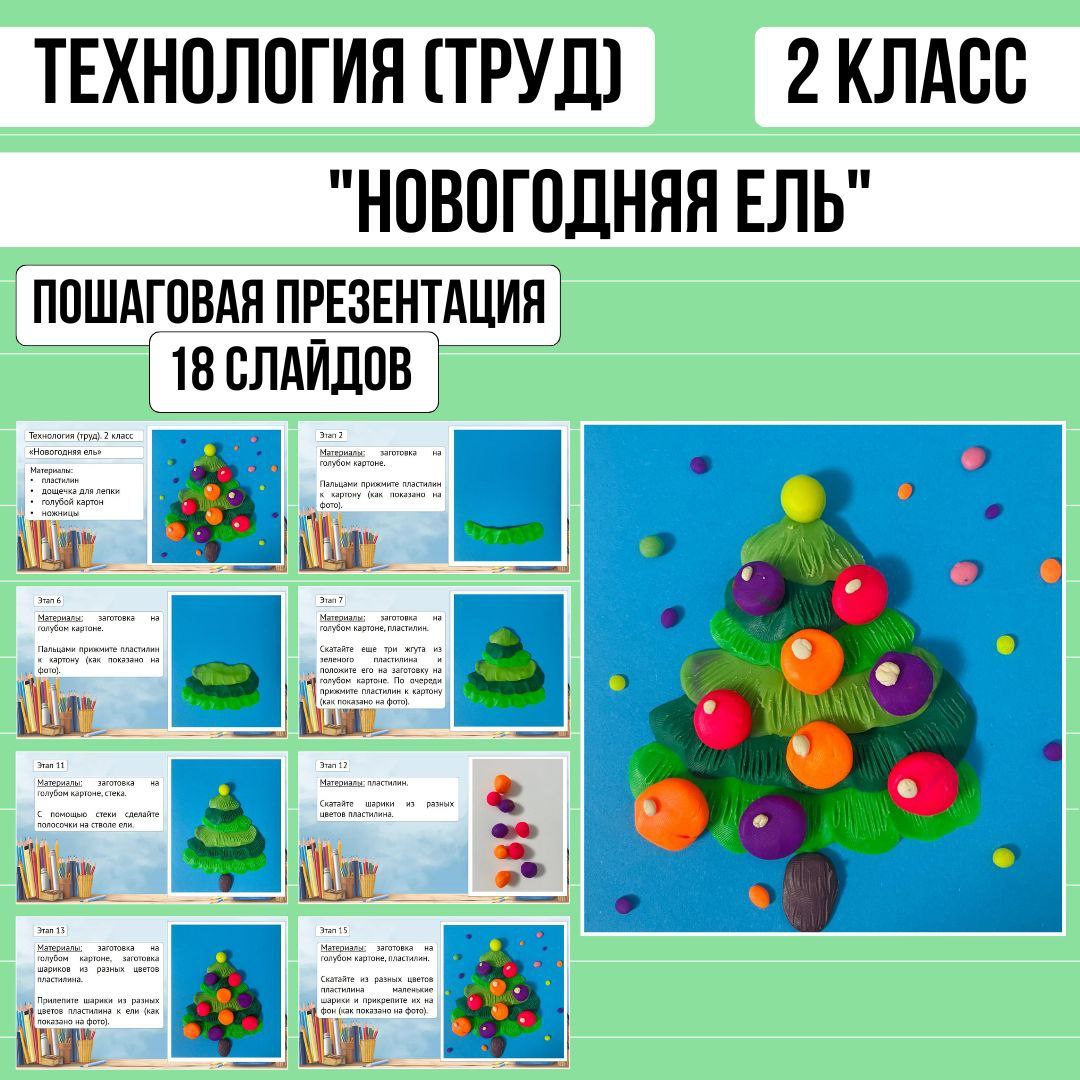 Пошаговая презентация по технологии «Новогодняя ель», 2 класс